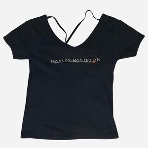 Harley-davidson Women's Black and Navy T-shirt